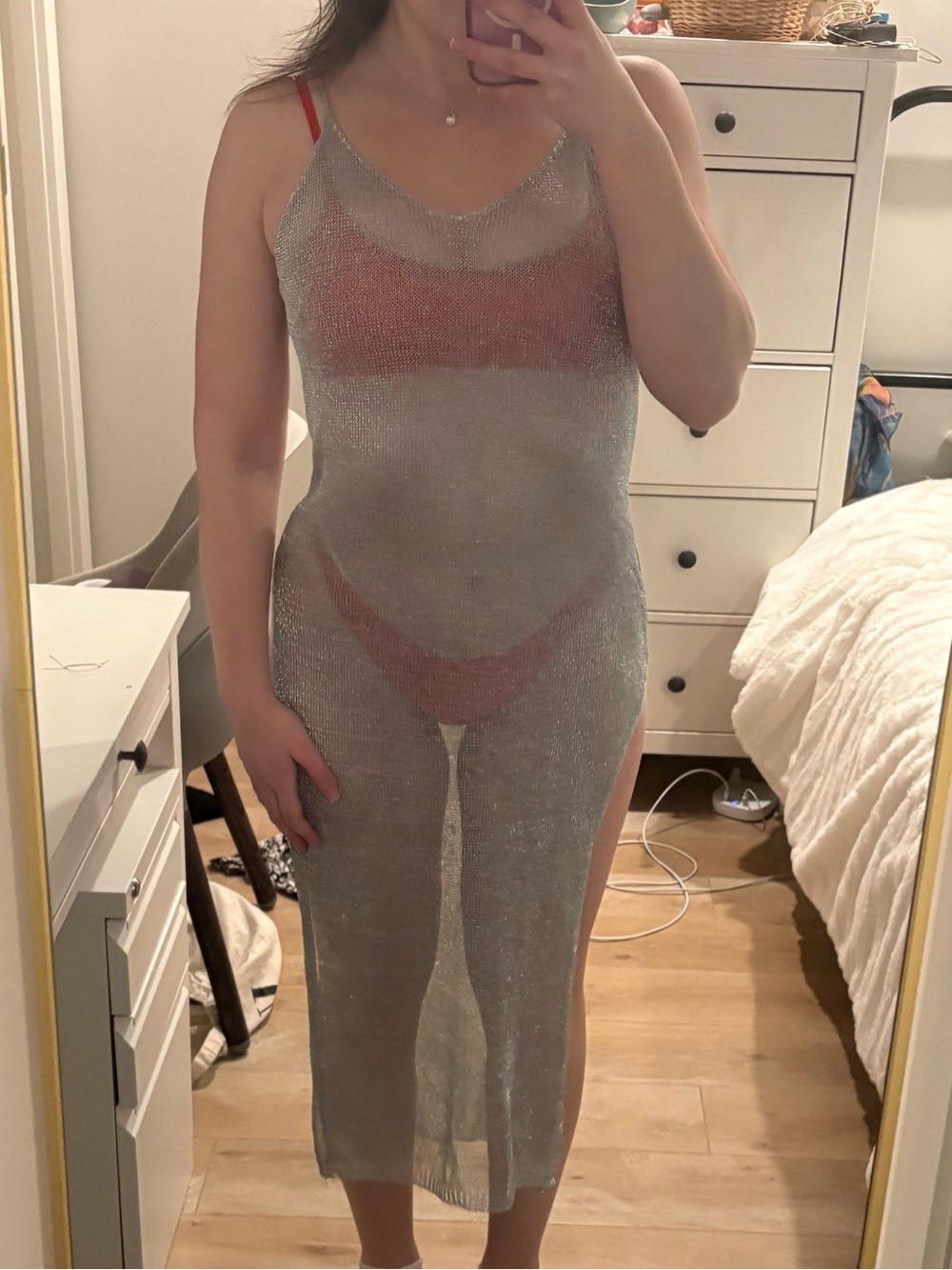 Sheer Silver Knit Slip cover up